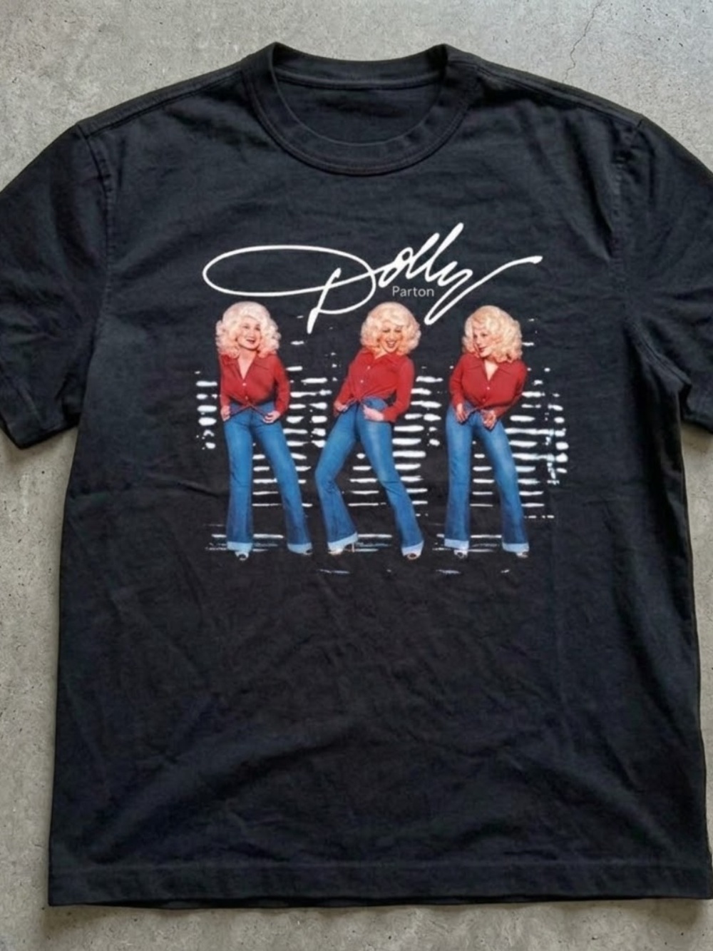 Gildan Black Tee with Red, Blue & White Dolly Parton Graphic